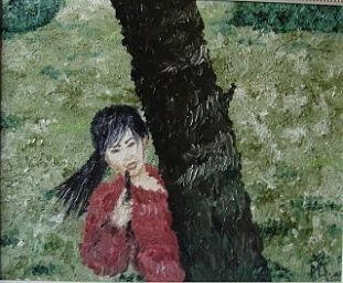1991 Niña detrás de árbol